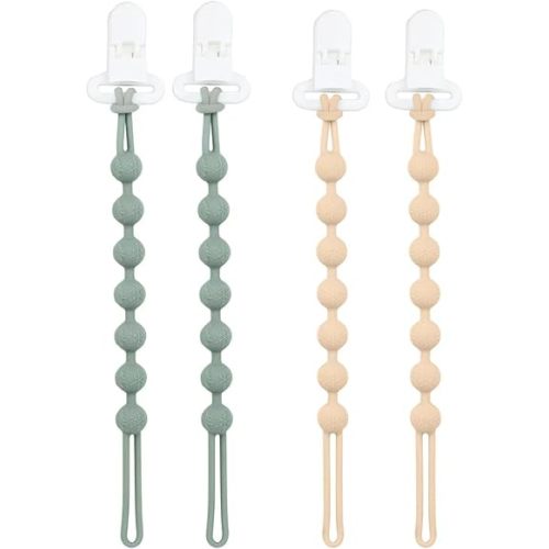 WeSweet Pacifier Clip, Pacifier Holders Silicone One piece design Smoother Clips Great Baby Gifts for Newborn with Gift Package Great Baby Gifts (Cream/Green)