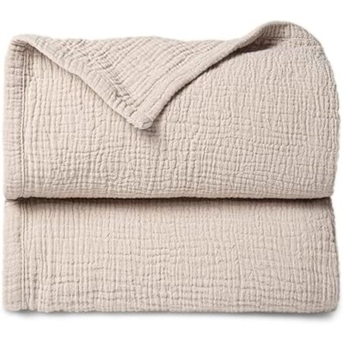 Lulu moon Muslin Quilt Blanket, Crib Blanket for Baby and Toddler,47x47 Inches(Ivory)