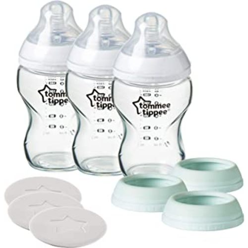Tommee Tippee Closer to Nature 3 in 1 Convertible Glass Baby Bottles, Anti-Colic Valve – 9-Ounce, 3 Count