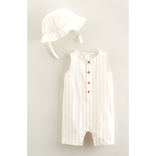 Print Henley Romper & Hat Set, 3M