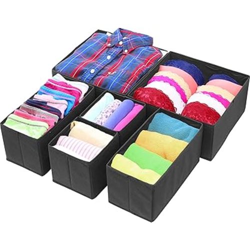 Simple Houseware Foldable Drawer Organizer for Clothes, Set of 6, Black