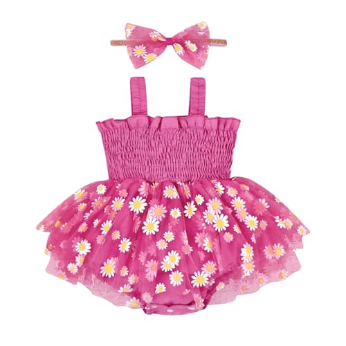 Aenbilo Baby Girl Summer Clothes Sleeveless Girl Clothes Cute Lace Daisy Romper Bodysuit Summer Outfits Headband 0-12Months