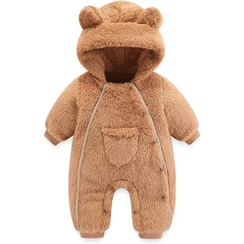Newborn Baby Bear Outfit Suit Girls Boys Fleece Jumpsuit Romper Hooded Coat Winter Clothes Outwear Snowsuit