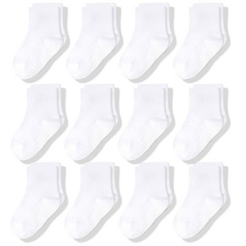 Cozyway Non-Slip Crew Grip Infant Socks, 12 Pack for Boys & Girls, White, 6-12 Months, Unisex