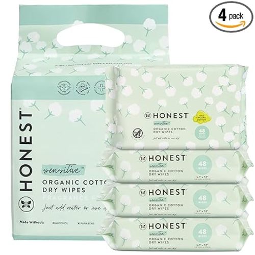 The Honest Company 100% Pure Organic Cotton Dry Wipes | Multi-Use Disposable Facial Cloth and Baby Wipe | Hypoallergenic and Gentle on Skin | 192 Count