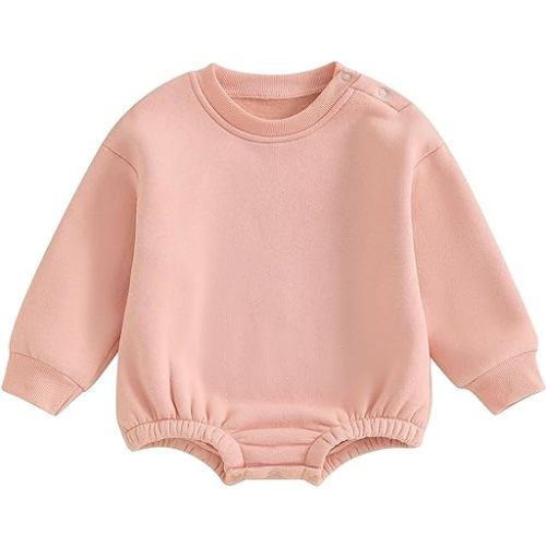 AEEMCEM Newborn Baby Boy Girl Fleece Sweatshirt Bubble Romper Oversized Solid Color Thick Sweater Romper Warm Winter Clothes