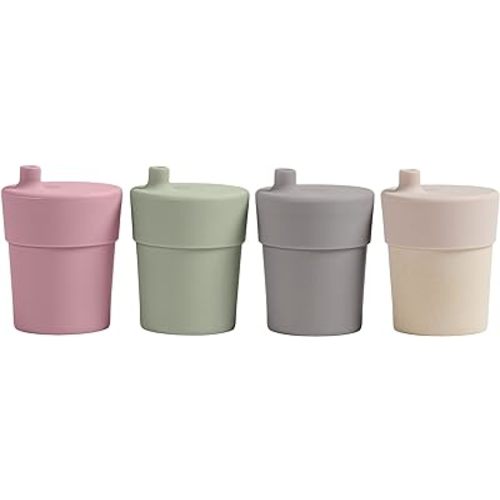 WeeSprout Bamboo Grow-With-Me Sippy Cups with Lids, 10 oz Set of Four, Babies Kids & Toddlers, Made With Bamboo & 100% Silicone, Bite Spout Design, Dishwasher Safe