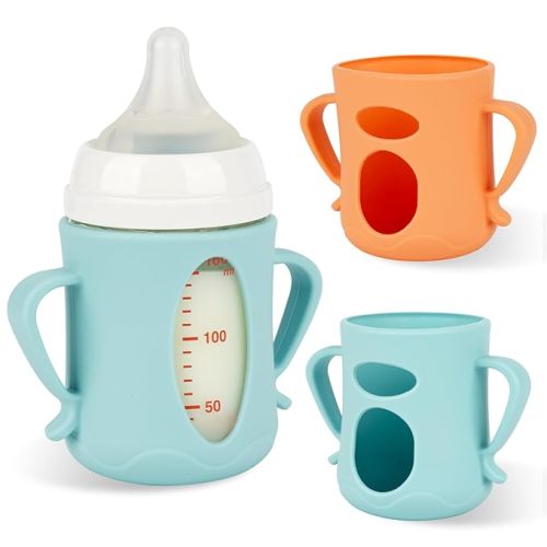 Silicone Sleeves for Pigeon Baby Bottles 5.4oz,Anti Breakage Glass Baby Bottle Holder with Handles 2 Pack