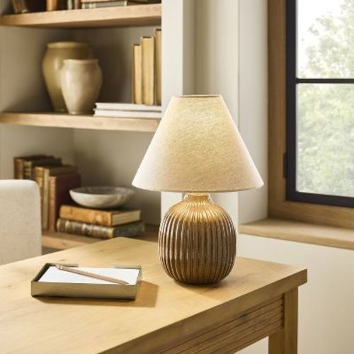 Ribbed Ceramic Table Lamp Brown/Oatmeal - Hearth & Hand™ with Magnolia: Farmhouse Accent, 40W Max, ETL Listed