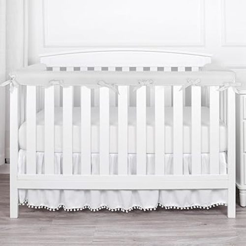 Crib Rail Covers for Teething, 3 Pieces Crib Teething Rail Cover, Breathable Corner Edge Strips for Full-Size Cribs (Grey-LH)