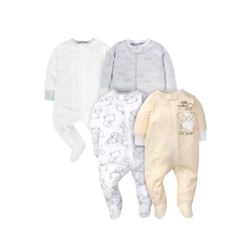 Gerber Baby Boy or Girl Gender Neutral Pajamas Zip Front Sleep N Play with Mitten Cuffs, 4-Pack