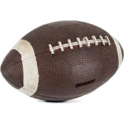 Rustic Brown & White Football Piggy Bank - Realistic Textured Resin Football Coin Piggy Bank for Saving - Large Coin Bank w/Removable Base - Change Bank for Man Cave, Nursery Decor, Rugby Themed Gift