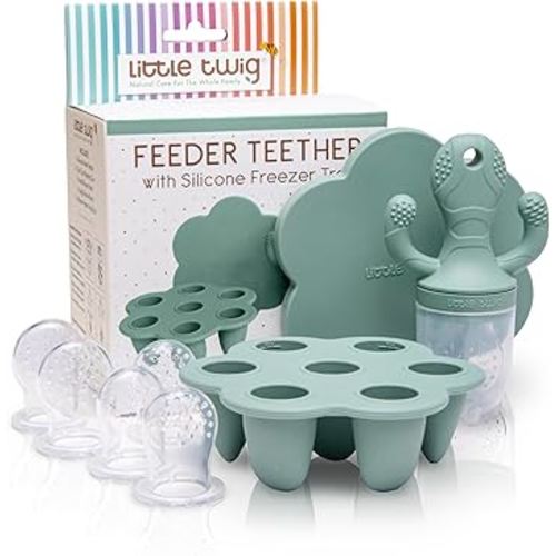 Little Twig Baby Fruit Feeder Pacifier Teether | Food Freezer Tray with Lid BPA Free Silicone Freezable Feeding Set for Breast Milk Ice Cubes, Food, Vegetable Purees