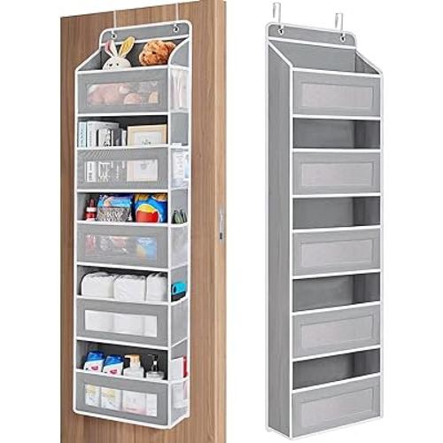 JARLINK Over The Door Organizer Storage, 5 shelf Hanging Door Organizer with 5 Large Capacity Pockets, Anti Tilt 44 lb Load Behind Door Organizer for Bedroom, Bathroom, Pantry, Nursery, (Grey)