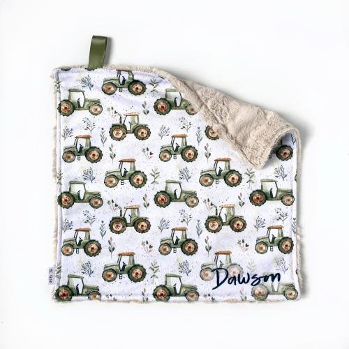 Personalized green tractor lovey, tractor lovey, farm boy, lovey, baby boy gift, farm nursery, baby boy shower gift, green tractor