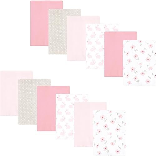 Hudson Baby Unisex Baby Flannel Burp Cloth 12pk, Pink Honey Bunny, One Size