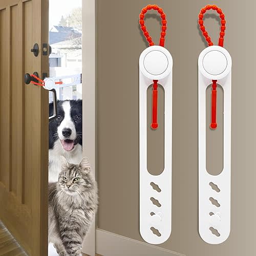 Cat Door Holder Latch -2 Pcs Cat Door Alternative to Keep Dogs Out of Cat Litter Boxes and Food,Flex Latch Strap Let's Cats in with 2 Adjustable Model & 4 Adjustable Size Strap,Easy to Install