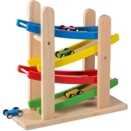 Wooden Car Ramps Race - 4 Level Toy Car Ramp Race Track Includes 4 Wooden Toy Cars - My First Baby Toys - Toddler Race Car Ramp Toy Set Is A Great Gift For Boys and Girls - Play22USA