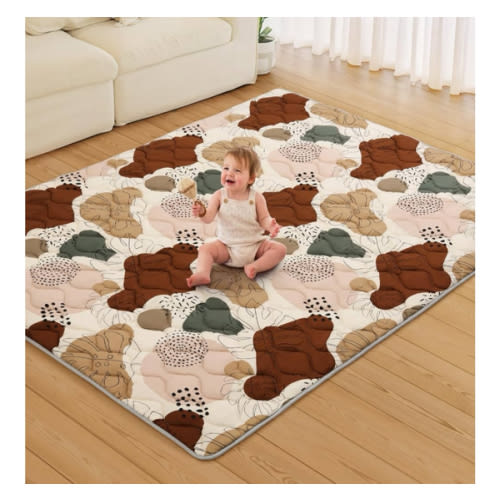 Blissful Diary Baby Play Mats for Floor, 71x59 Inch Extra Thicker & Large Soft Cushioning Foam Playmats for Babies and Toddlers, Foldable Washable Baby Crawling Mat for Playpen, Boho Design