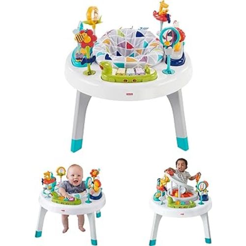 Fisher-Price Baby to Toddler Toy 2-In-1 Sit-To-Stand Activity Center with Music Lights and Spiral Ramp, Spin ‘N Play Safari - Assorted-Safari