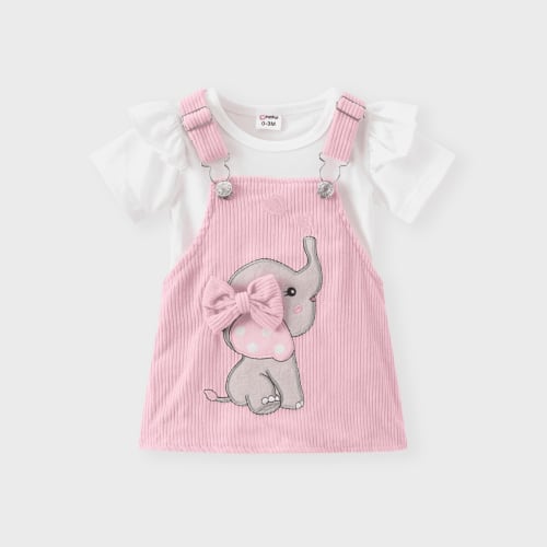 PatPat 3pcs Baby Girl Polka Dot Pattern Romper and Denim Overall Dress with Headband