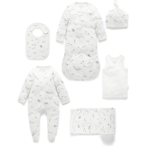 Newborn Hospital Gift Pack 6 Piece Vanilla Nautical Pack - Purebaby Mixed Apparel Set | Maisonette