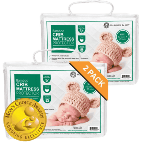 Margaux & May Crib Mattress Pads – 2 Pack, Waterproof, OEKO-TEX Certified, Dryer Safe