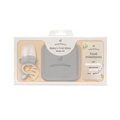 Moss and Fawn Baby’s First Bites Starter Kit – Ice Cube Tray, Forage Feeder, Freezer Mold & Pacifier Feeder – Milestone Magnet for Food Tracking & Feeding Tips – Baby Food Prep Essentials - Dew
