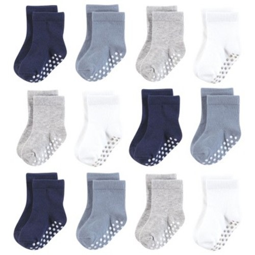Hudson Baby Infant Boy Cotton Rich Newborn and Terry Socks, Blue Gray Basic, 6-12 Months
