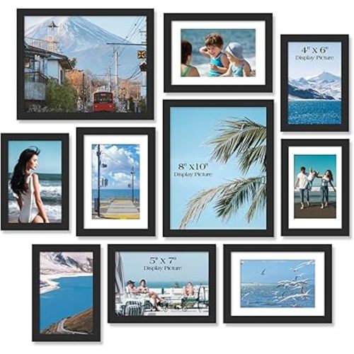 TWING 10 Pack Picture Frames Collage Wall Decor, Gallery Wall Black Picture Frame Set for Wall or Tabletop Display, Multi Sizes with Two 8x10, Four 5x7, and Four 4x6 Photo Frames