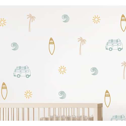 Ocean Wall Decals, Surf Wave Retro Van Ocean Wall Decals, Palm Tree Decals, Sun Wall Decals, Boys Beach Room Decals - Etsy