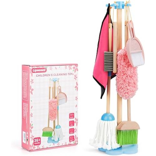Kids Cleaning Set, Wooden Toddler Broom Set for Housekeeping, 8 Pieces Montessori Cleaning Toys with Kids Broom and Mop Set, Housework Pretend Play Toy Gift for Boys Girls Ages 3+