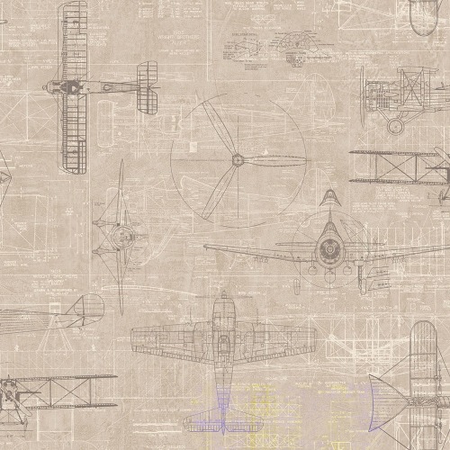 Matte Earhart Planes Wallpaper, 27 feet long X 27 inchs Wide, Navy and White