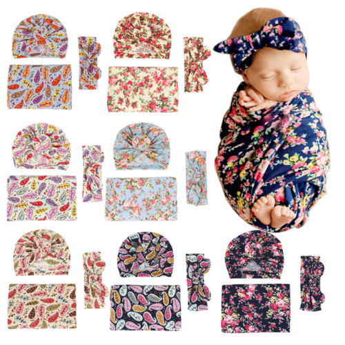 Yoyauz Newborn Floral Blanket Newborn Baby Swaddling Headband Sleeping Bag Toddler Warm