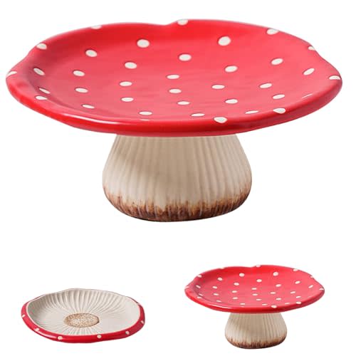 Mushroom Cake Stand, 9 in Cute Ceramic Mushroom Party Plates, Serving Tray Dish Plate Holders for Dinner Plates (B)