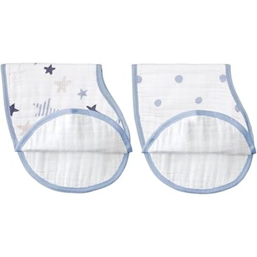 aden + anais Burpy Bib, 100% Cotton Muslin, Soft Absorbent 4 Layers, Multi-Use Burp Cloth and Bib, 22.5" X 11", 2 Pack, Rock Star