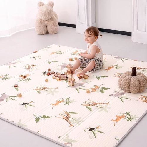 Baby Play Mat 79x71 Inch, 2 in 1 Fabric & XPE Dual-Sided Design Foldable Play Mats for Babies and Toddlers, Waterproof & Anti-Slip Baby Mat for Floor, Portable Baby Foam Crawling Mat with Travel Bag