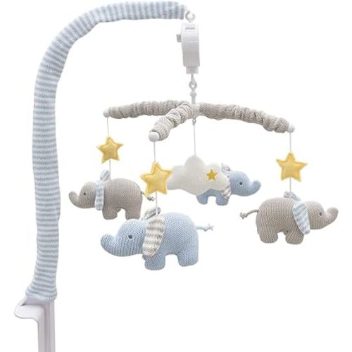 Living Textiles Baby Musical Mobile - Mason Elephant | Crib Toy, Knitted Woodland Characters, Nursery Decor, Calming Soother with 12 Lullabies | Baby Essential and Perfect Baby Toy for Boys and Girls