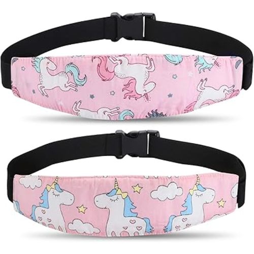 Baby Carseat Head Support,Car seat Straps Pillow Support Ban,Stroller Neck Relief Strap Headrest,Slumber Sling Sleep Positioner for Toddler Infants Child Children Kids(Pink Unicorn -2 Pack)