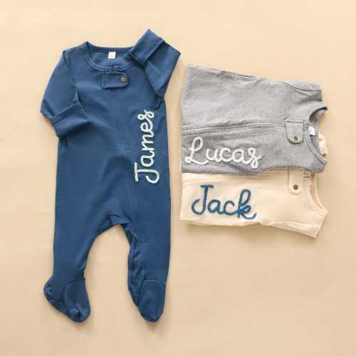 Embroidery Baby Romper, Embroidered Name Zip Romper, Personalized Newborn Gift, Christmas Gifts