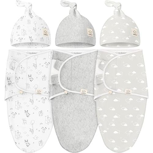 KeaBabies 3-Pack Organic Swaddles for Newborns Girls, Boys with Hats - Soft Cotton Baby Sleep Sacks 0-3 Months, Breathable Baby Hats and Swaddles 0-3 Months, Newborn Essentials Must Haves (Aspire)