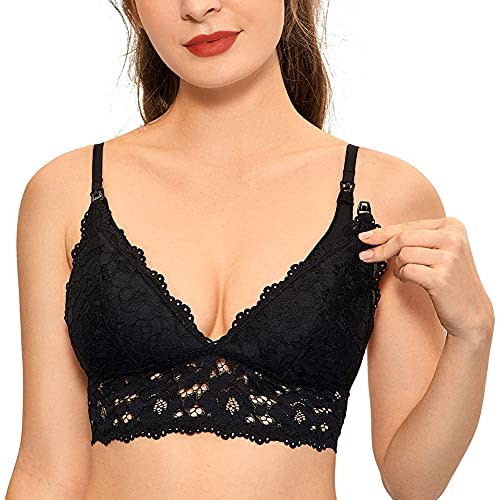 MOMANDA Women's Lace Nursing Bra Wirefree Padded Breastfeeding Maternity Bralette Cute