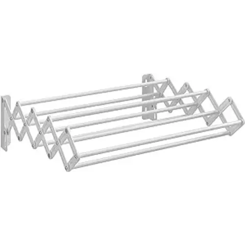 SONGMICS Clothes Drying Rack, Wall-Mounted Drying Rack Clothing, Small Accordion Laundry Rack, 9 Staggered Hanging Rods, Expandable and Retractable, Cloud White ULLR802W01