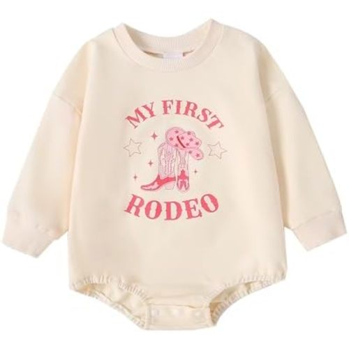Baby Girl 1st Birthday Outfit My First Rodeo Western Bubble Romper Sweatshirt Long Sleeve Bodysuit Fall Clothes