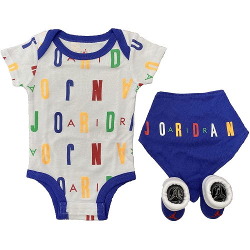 Jordan Baby Boy Bodysuit, Bandana and Booties 3 Piece (White(NJ0397-001)/Navy, 0-6 Months)