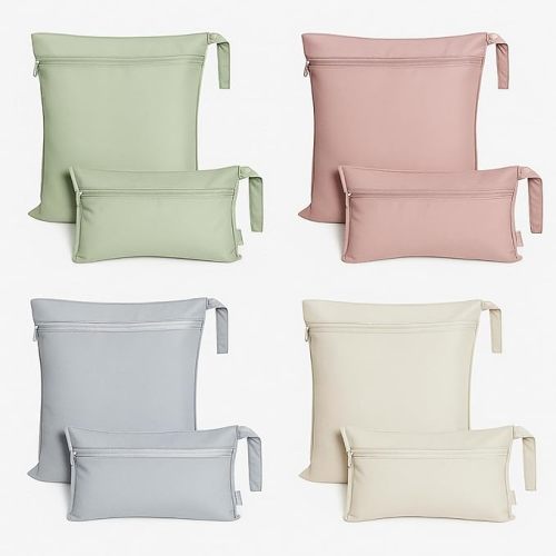 Reginary 8 Pack Wet Dry Bags Large & Small Waterproof Reusable Travel Zipper Pouches for Baby Diapers Family Wet Clothes Beach Swimsuits Toiletries(2 Sizes,Solid Color,Morandi)