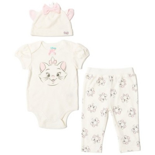 Disney Classics Marie Newborn Baby Boy or Girl 3 Piece Outfit Set: Bodysuit Pants Hat White 0-3 Months