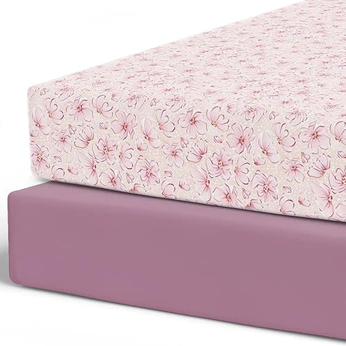 Pobibaby – 2 Pack Crib Sheets Girl, Premium Fitted Baby Crib Sheets for Standard Mattress – Ultra-Soft Jersey Knit, Safe and Snug, Stylish Floral Design (Blossom)