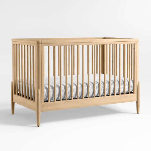 Bodie Natural Oak Wood Convertible Baby Crib with Toddler Bed Rail