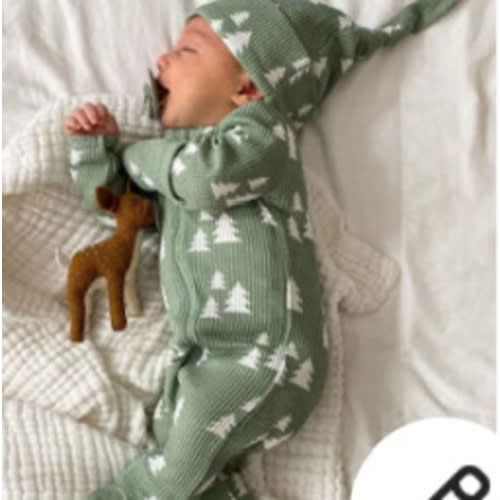 organic waffle basic zip footie - alpine trees – Ivory Soul